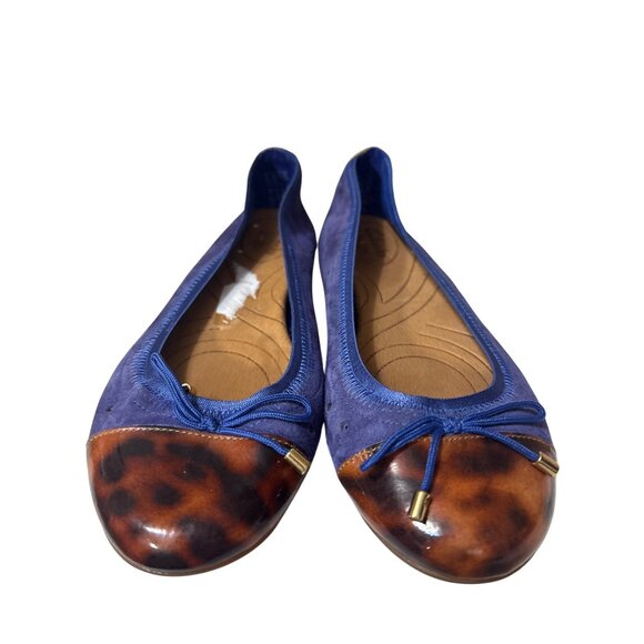 Clarks Womens Size 7 Blue & Brown Leather Ballet Flats With Bow Accent - Picture 2 of 6